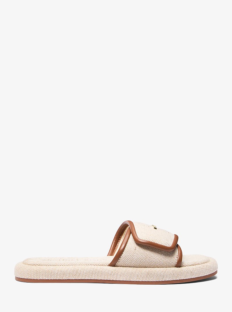 Suki Canvas Slide Sandal in LUGGAGE | Michael Kors