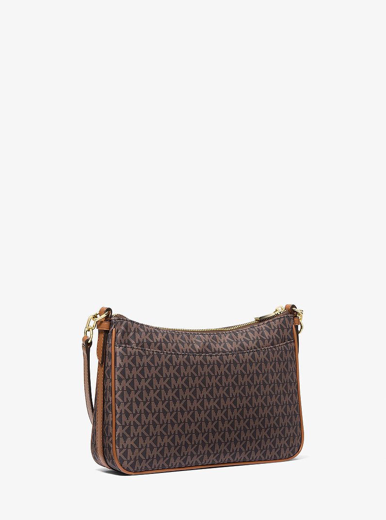 Jet Set Medium Signature Logo Print Woven Convertible Pochette in BRN/ACORN | Michael Kors