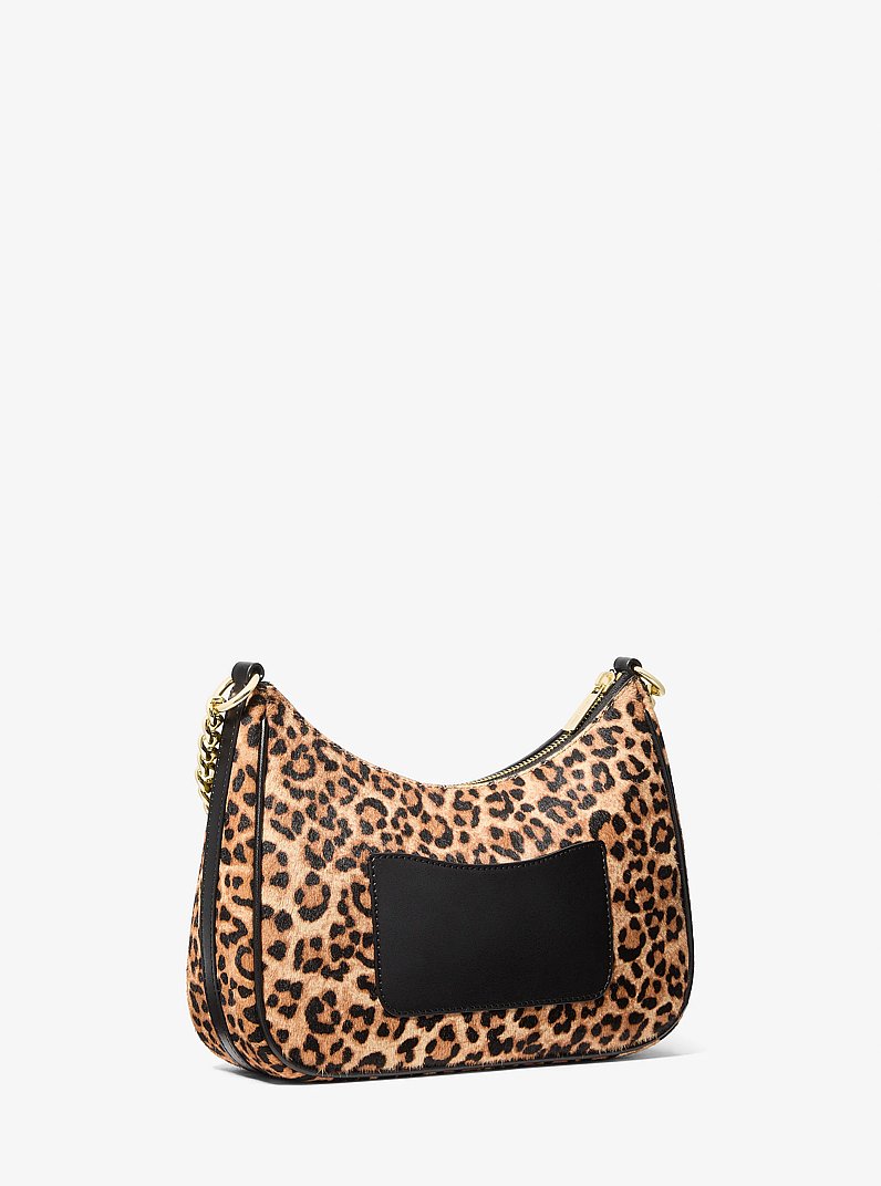 Jet Set Travel Large Leopard Print Calf Hair Convertible Pochette in CAMEL MLT | Michael Kors