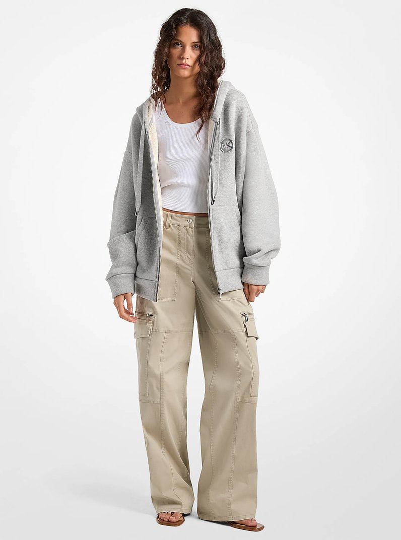 Oversize-Kapuzenpullover aus Baumwolle mit Fleecefutter in PERLGRAU | Michael Kors