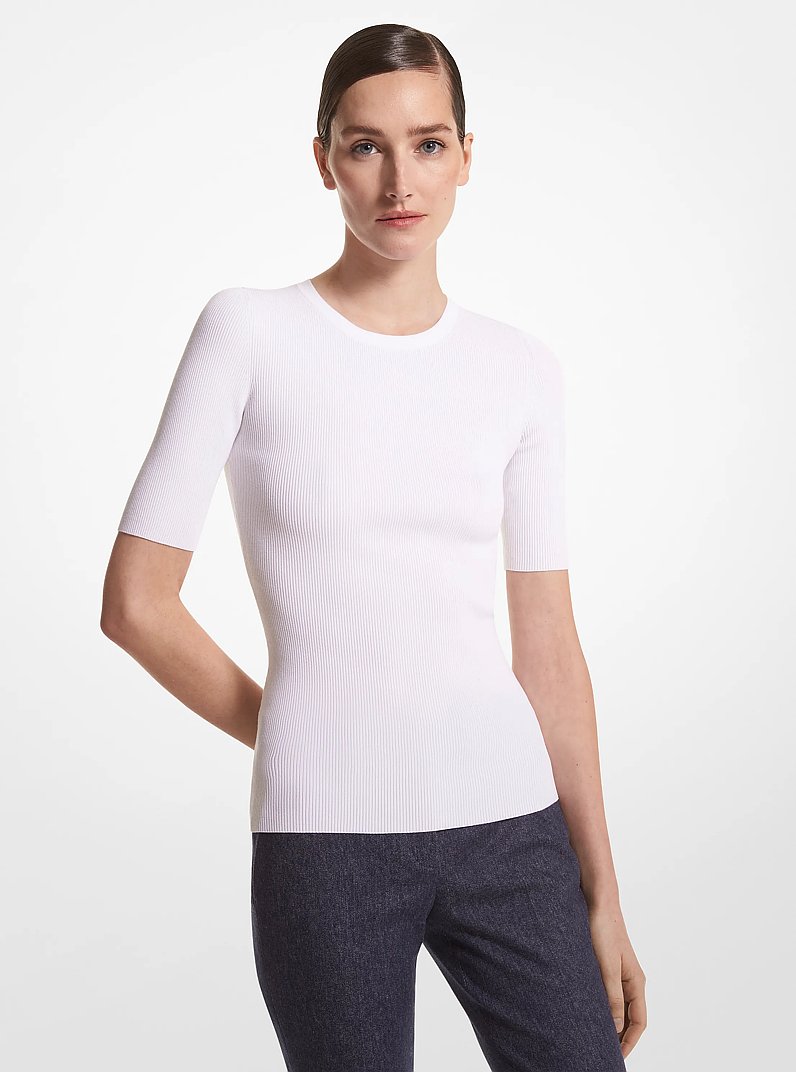 Ribbed Stretch Viscose T-Shirt in OPTIC WHITE | Michael Kors