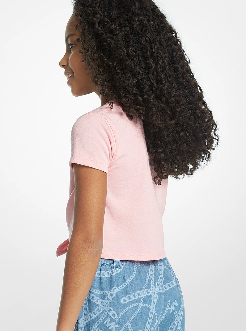 Tie-Front Stretch Jersey T-Shirt in PINK | Michael Kors