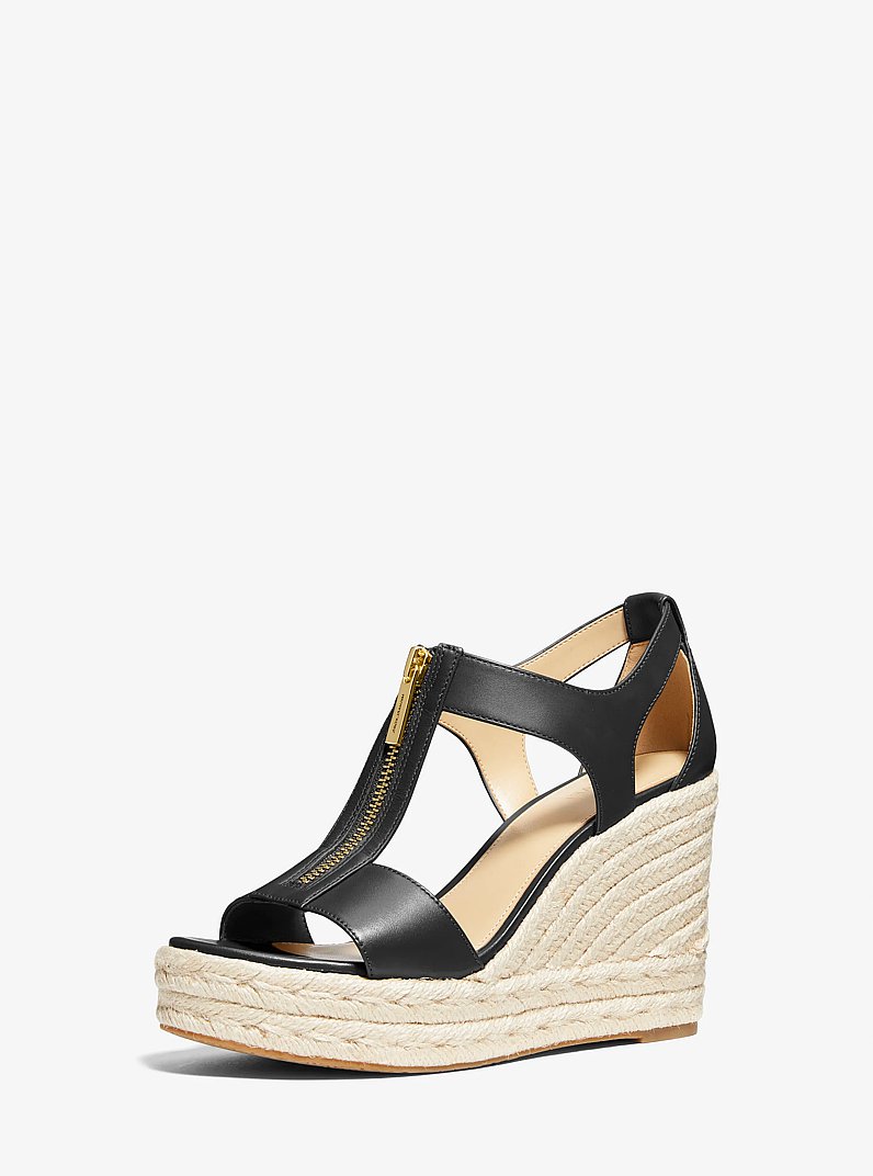 Berkley Leather Wedge Sandal in BLACK | Michael Kors