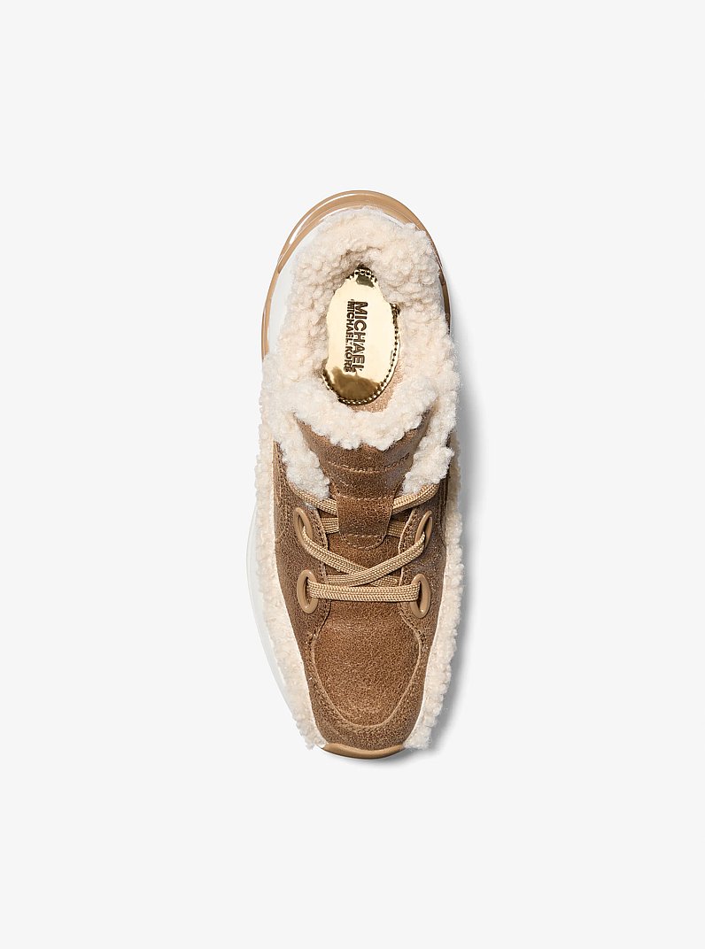 Toni Distressed Leather and Sherpa Trainer in HUSK | Michael Kors