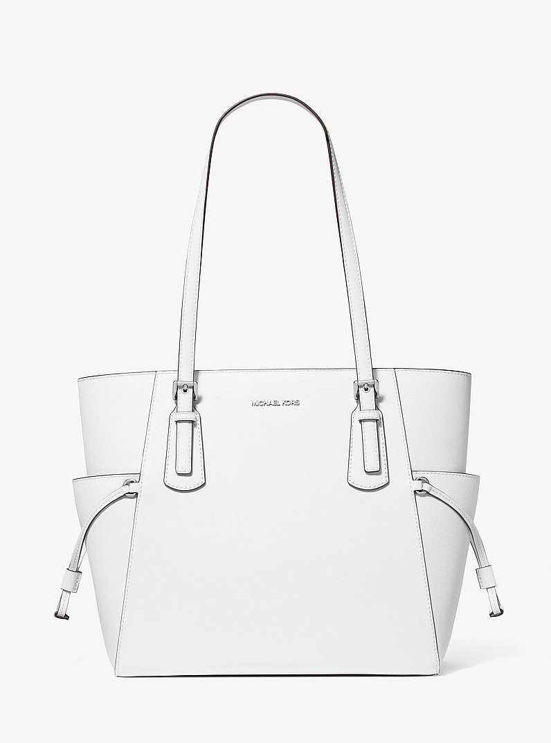 Voyager Large Saffiano Leather Tote Bag in OPTIC WHITE | Michael Kors
