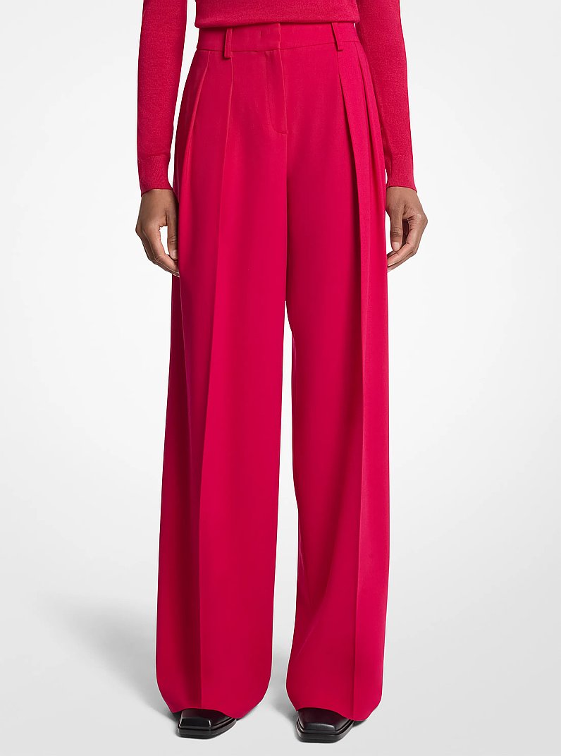 Stretch Wool Pleated Slouch Trousers in RASPBERRY | Michael Kors