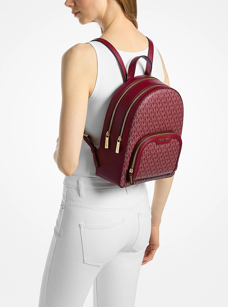 Jaycee Medium Signature Logo Backpack in CHERRY | Michael Kors