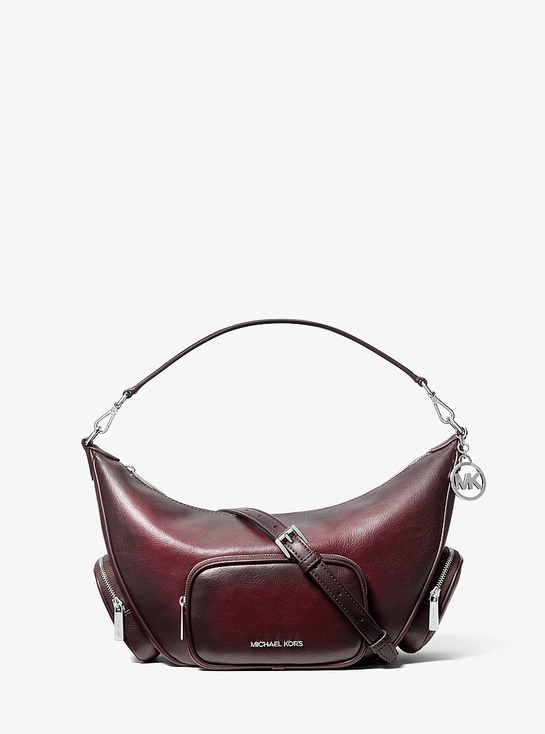 Merritt Medium Burnished Convertible Shoulder Bag in BORDEAUX | Michael Kors