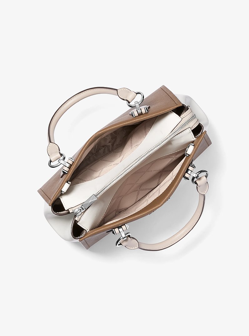 Marilyn Medium Color-Block Saffiano Leather Satchel in DKCMLMELANGE | Michael Kors