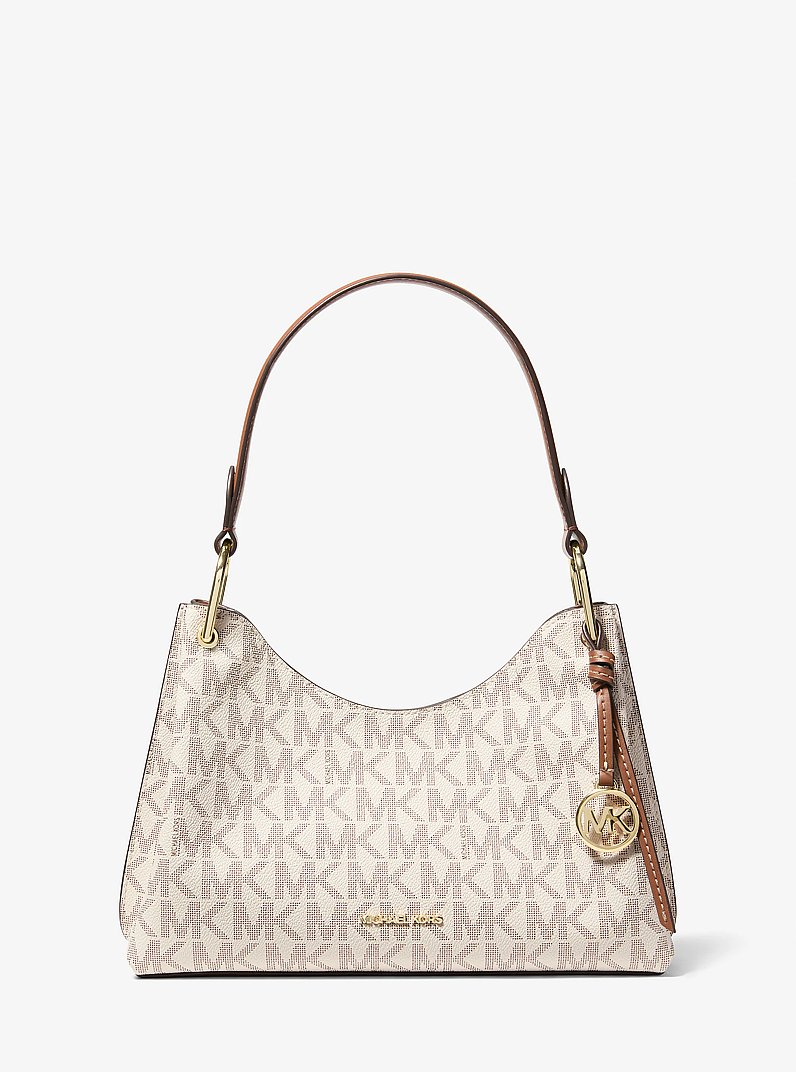 Borsa a spalla Joan media con stampa logo in VANIGLIA/CUOIO | Michael Kors
