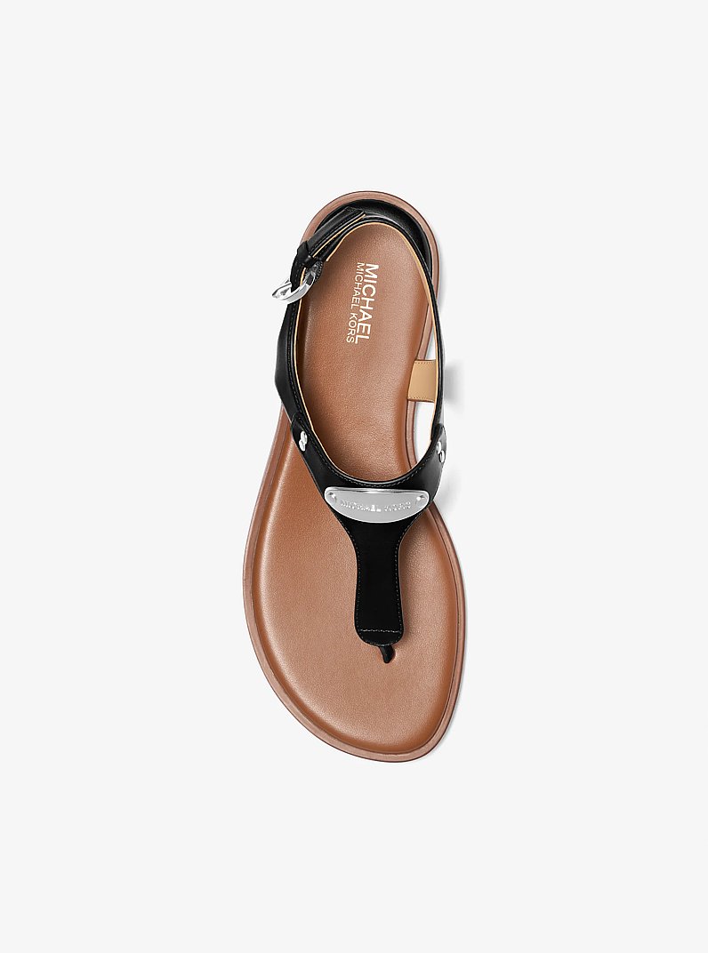Logo Plate T-Strap Sandal in BLACK | Michael Kors