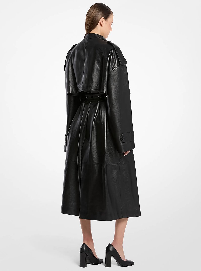 Plong&eacute; Leather Trench Coat in BLACK | Michael Kors