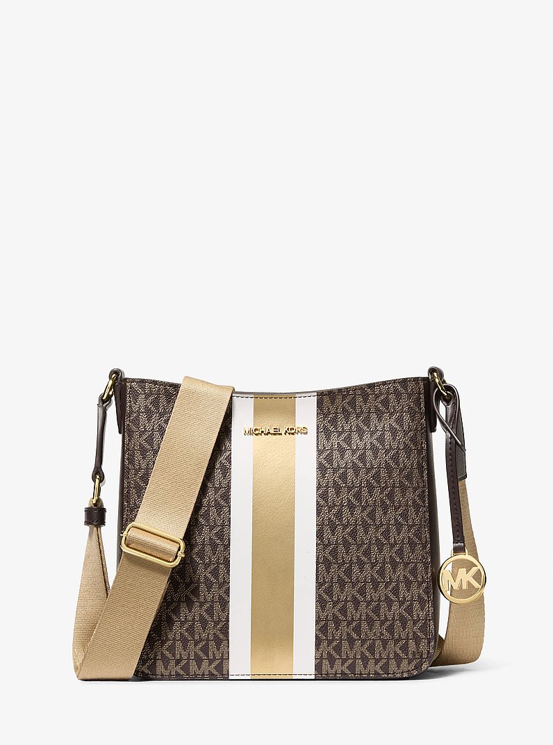 Jet Set Small Signature Logo Stripe Crossbody Bag in BROWN | Michael Kors