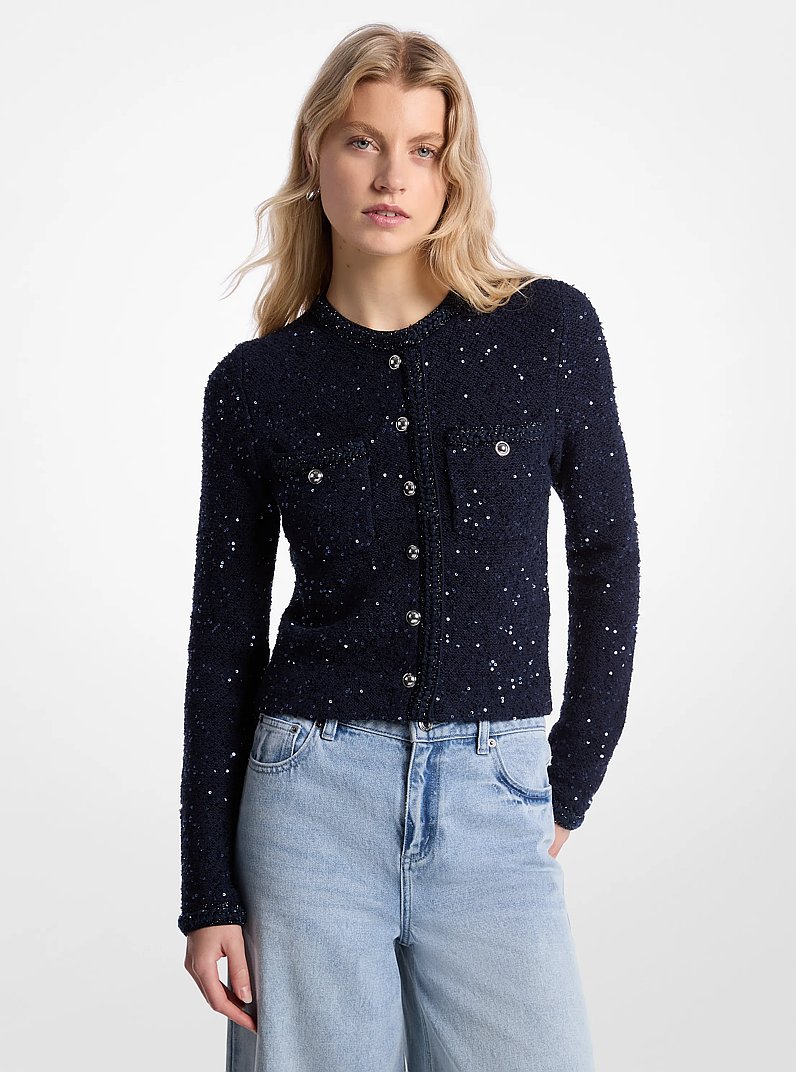 Jasje van metallic breisel met stretch en lovertjes in MIDNIGHTBLUE | Michael Kors