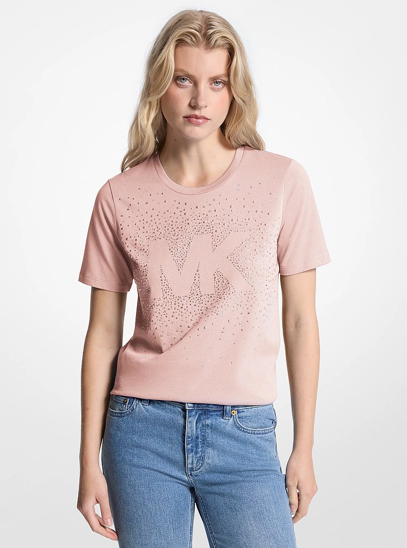 Embellished Logo Cotton T-Shirt in POWDER BLUSH | Michael Kors