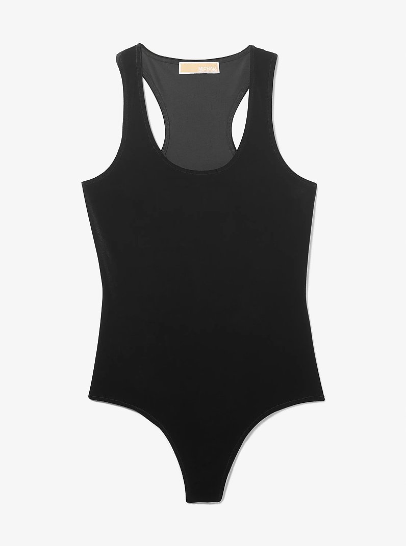 Stretch Velvet Racerback Bodysuit in BLACK | Michael Kors
