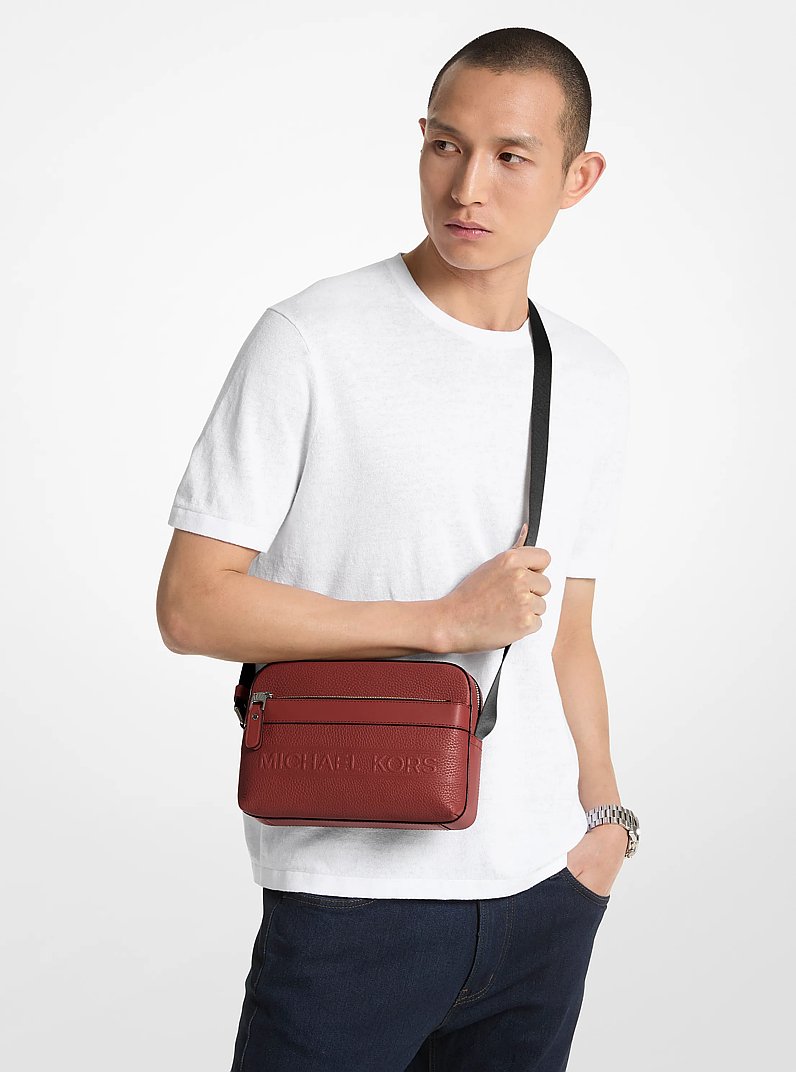 Hudson Pebbled Leather Utility Crossbody Bag in DARK_BRANDY | Michael Kors
