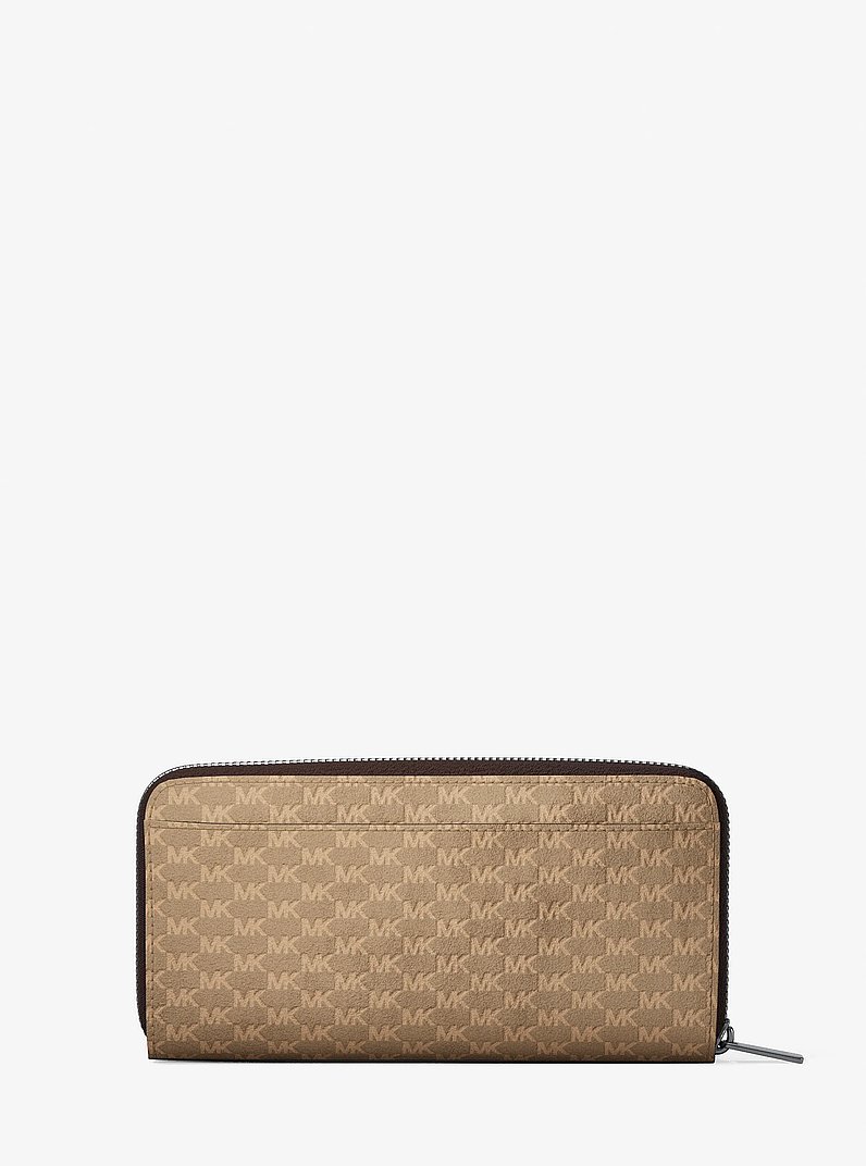 Cooper Logo Debossed Polyester Microsuede Zip-Around Wallet in CAMEL | Michael Kors