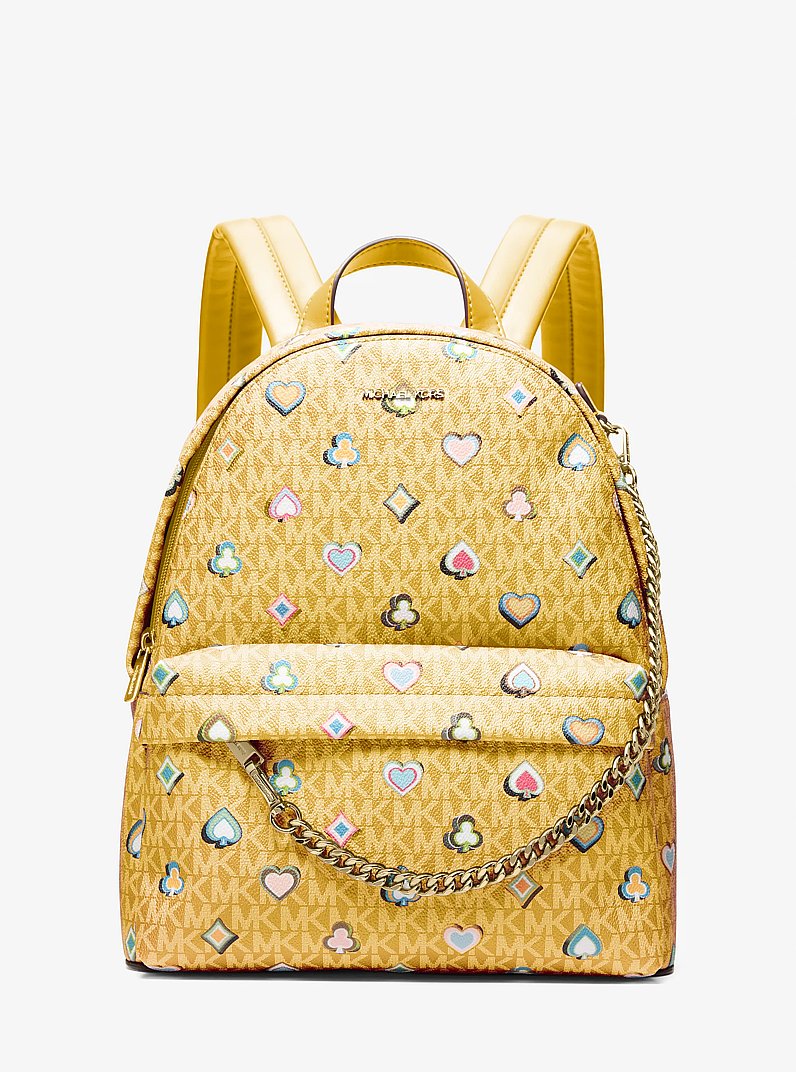 Slater Medium Printed Signature Logo Backpack in HONEY | Michael Kors