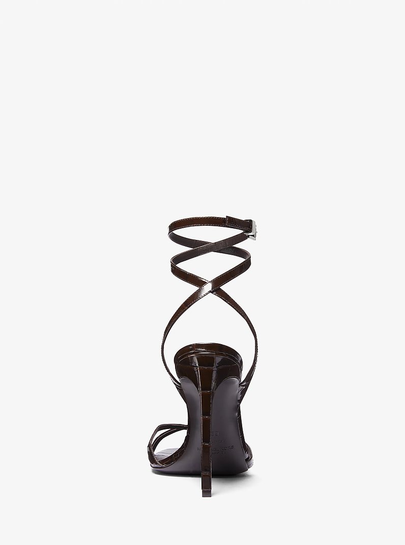 Sandalo Chrissy in pelle stampa coccodrillo in CIOCCOLATO | Michael Kors