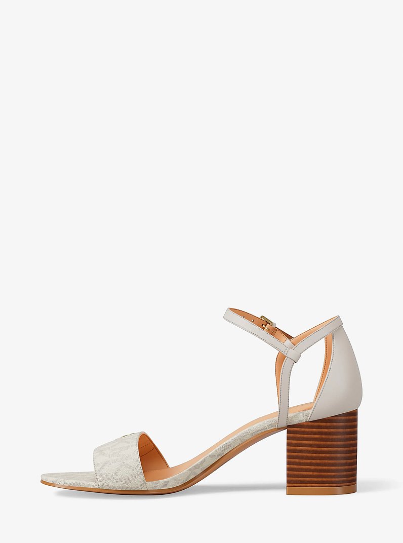 Hannah Signature Logo Block Heel Sandal in VANILLA | Michael Kors
