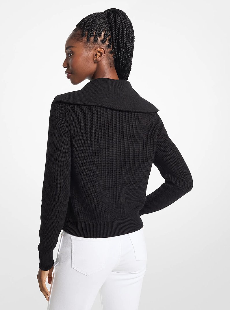 Ribbed Cotton-Blend Sweater in BLACK | Michael Kors