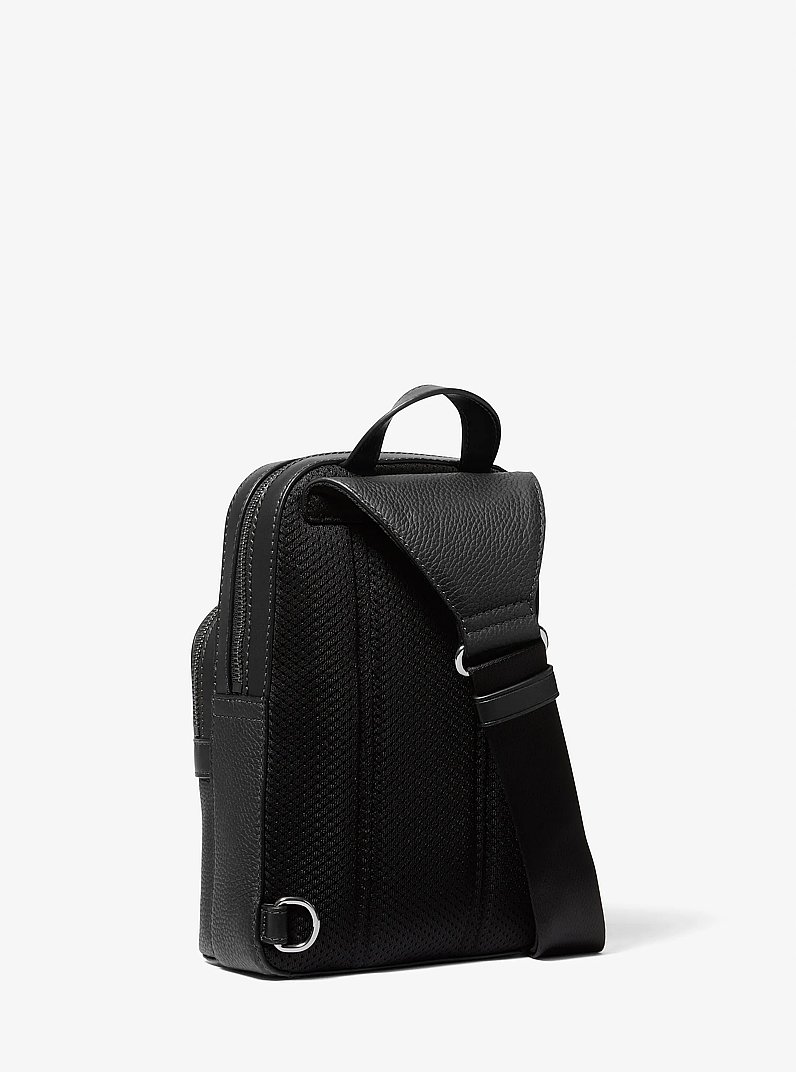 Hudson Medium Pebbled Leather Double-Zip Sling Bag in BLACK | Michael Kors