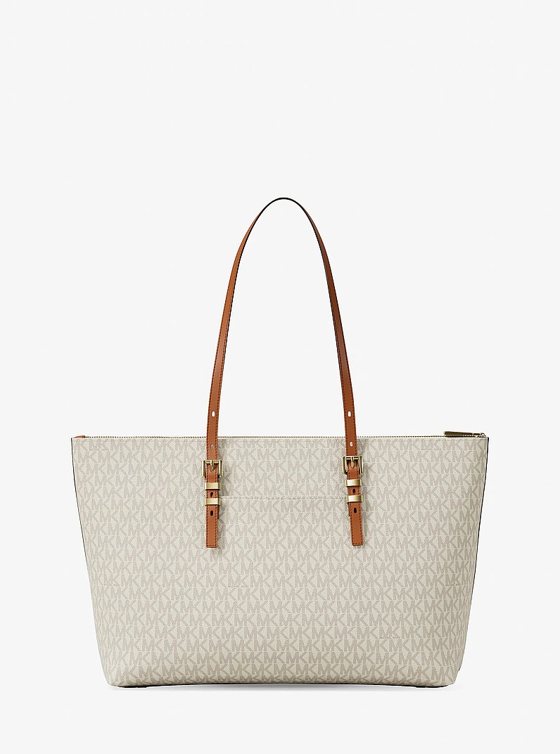 Quinn Large Signature Logo Tote Bag in VANILLA/ACORN | Michael Kors
