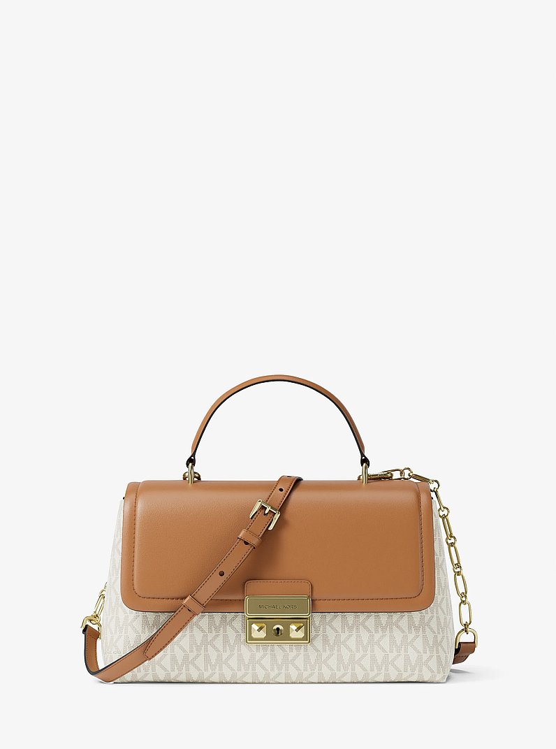 Tribeca Extra-Small Signature Logo Satchel in VANILLA/ACORN | Michael Kors