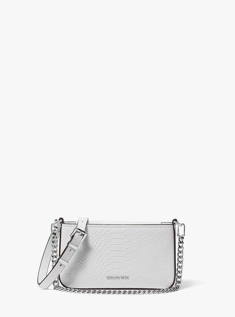 Bryant Small Snake Embossed Leather Convertible Pochette in OPTIC