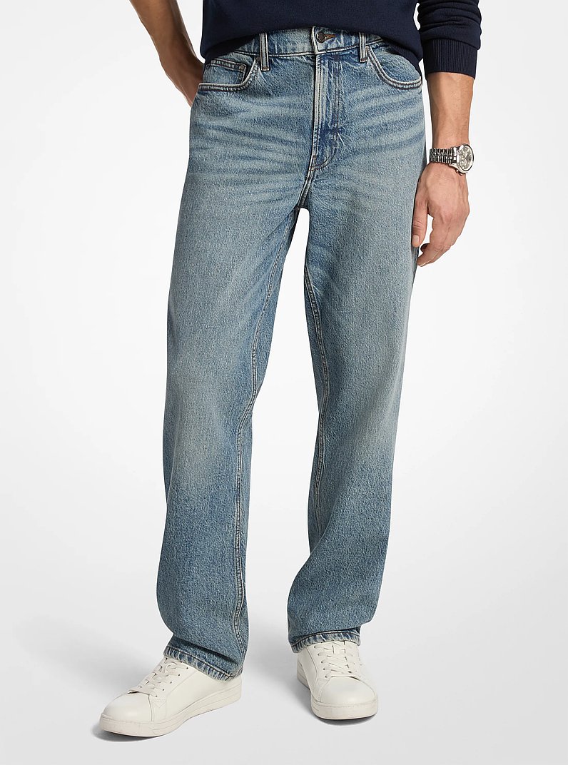 Jeans a gamba dritta in denim stretch Finn in LAVAGGIO INDACO CHIARO | Michael Kors