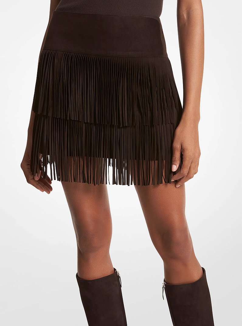 Bonded Suede Fringe Skirt in CHOCOLATE | Michael Kors