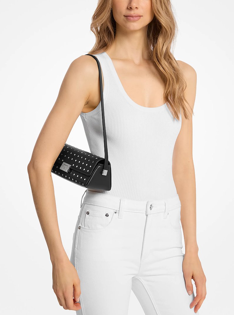 Ludlow Small Studded Leather Convertible Pochette in BLACK | Michael Kors