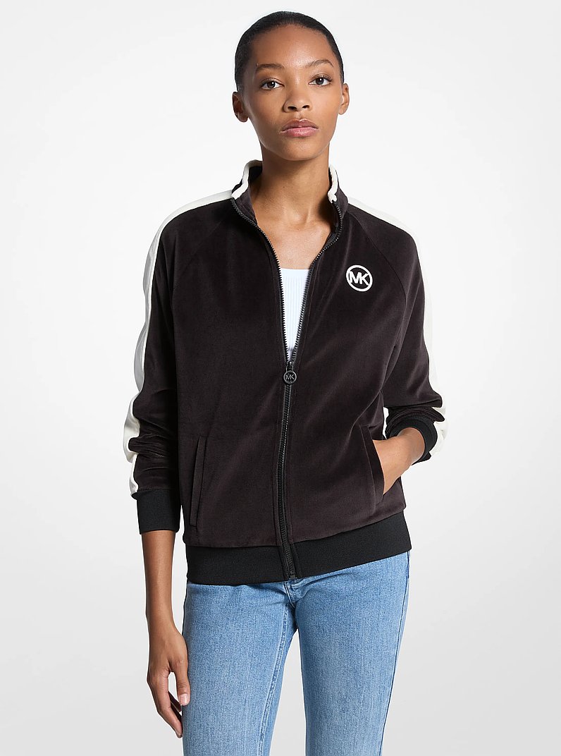 Striped Velour Zip-Up Jacket in BLACK - Sale | Michael Kors [US]