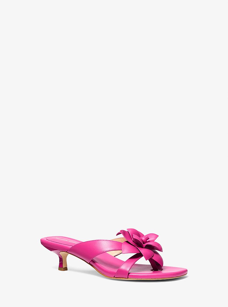 Jacie Floral Embellished Leather Kitten Heel Sandal in RASPBERRY | Michael Kors