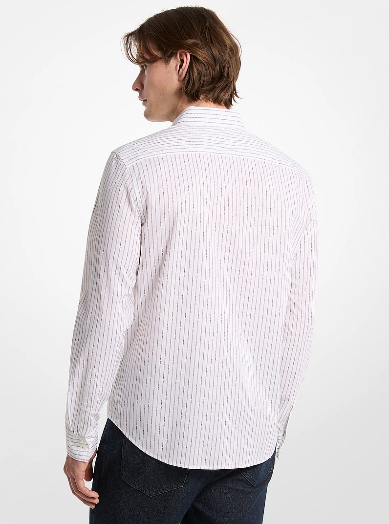 Logo Pinstripe Stretch Cotton Shirt in WHITE | Michael Kors