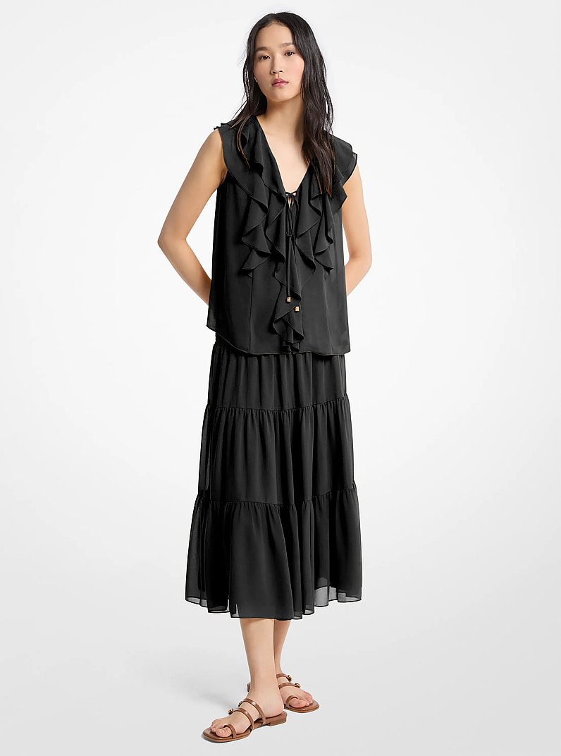 Ruffled Georgette Blouse in BLACK | Michael Kors