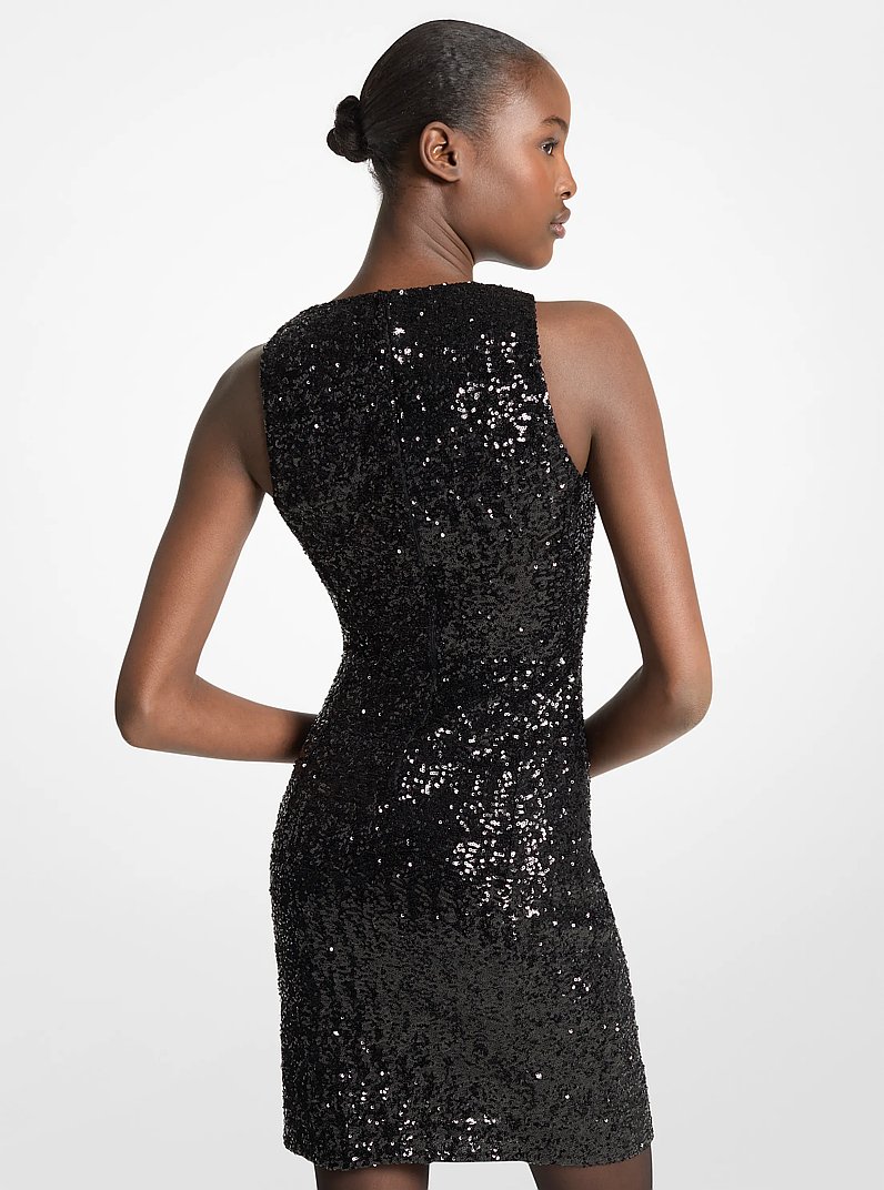 Sequined Stretch Mini Dress in BLACK | Michael Kors