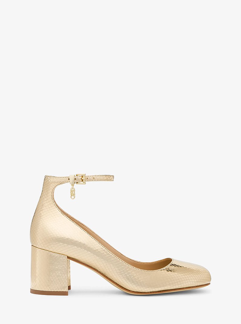 Perla Metallic Snake Embossed Leather Pump