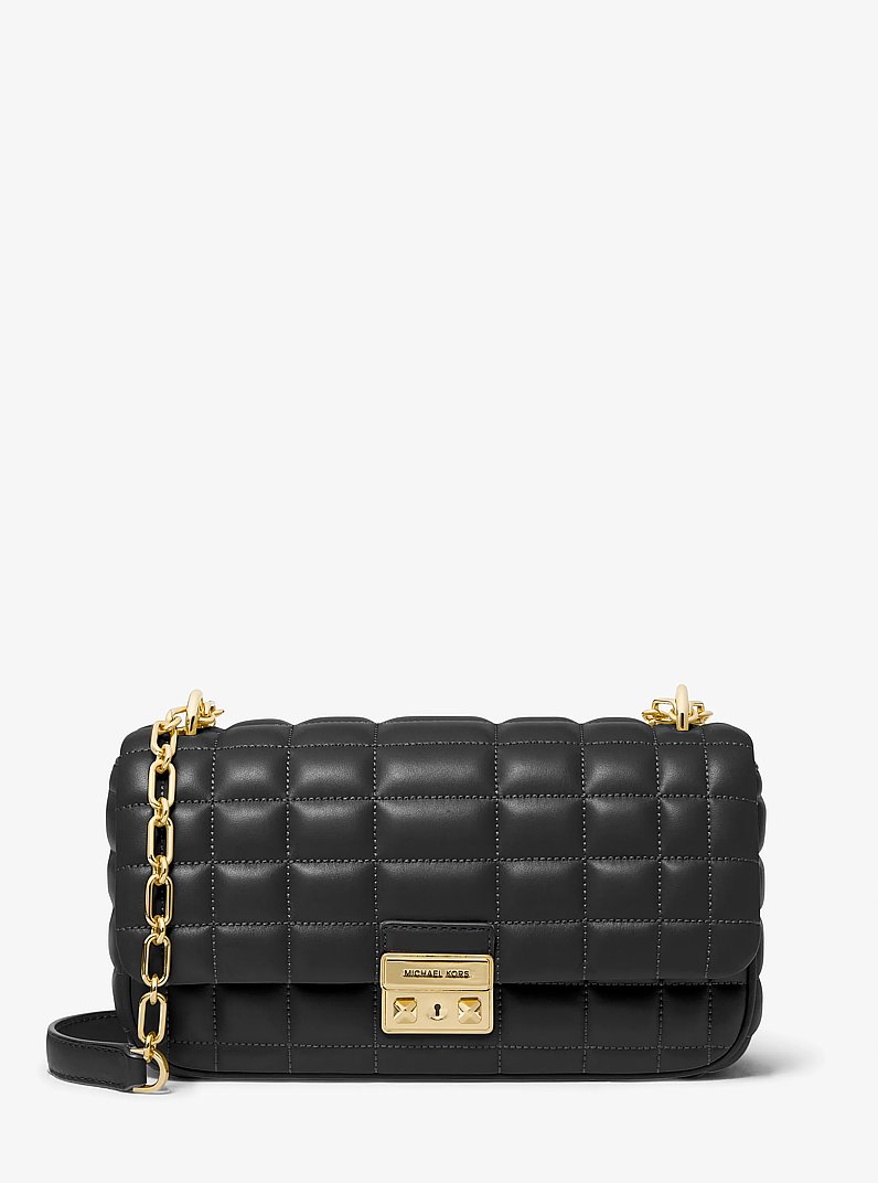 Tribeca Large Quilted Leather Shoulder Bag in BLACK | Michael Kors