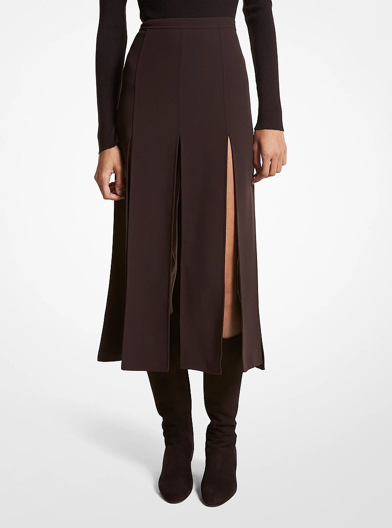 Double Faced Wool Crepe Slashed Skirt in CHOCOLATE | Michael Kors
