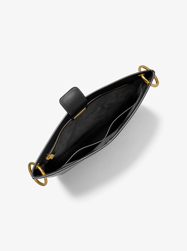 Tate Large Leather Messenger Bag in BLACK | Michael Kors