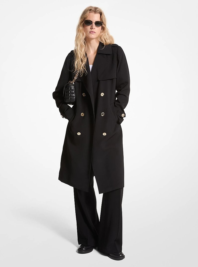 Draped Woven Trench Coat in BLACK | Michael Kors