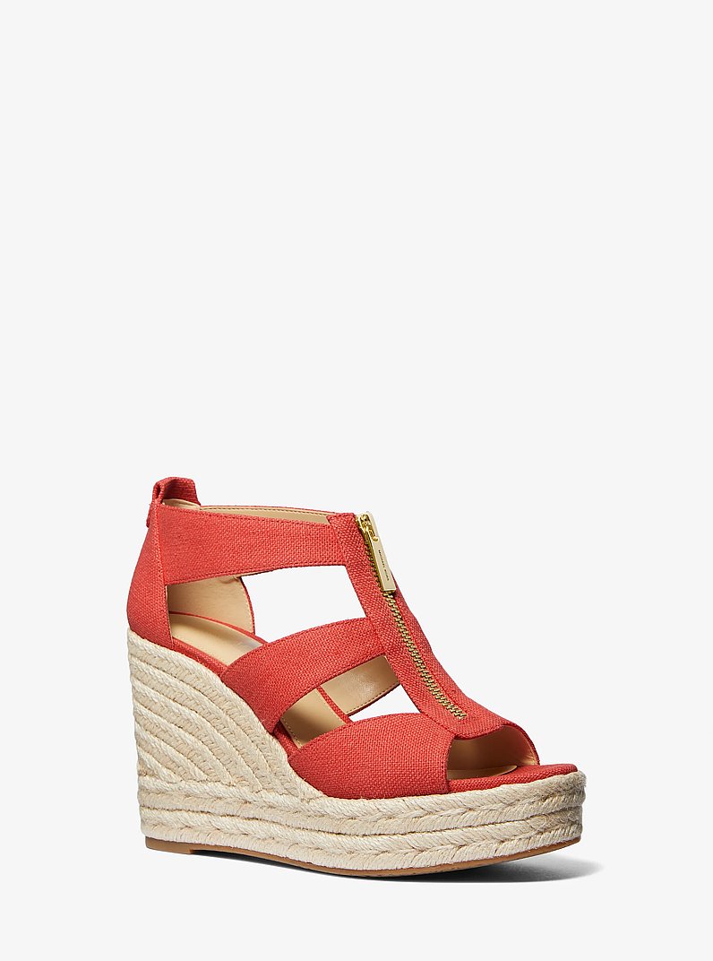 Etta Linen Blend Wedge Sandal in SPICED CORAL | Michael Kors