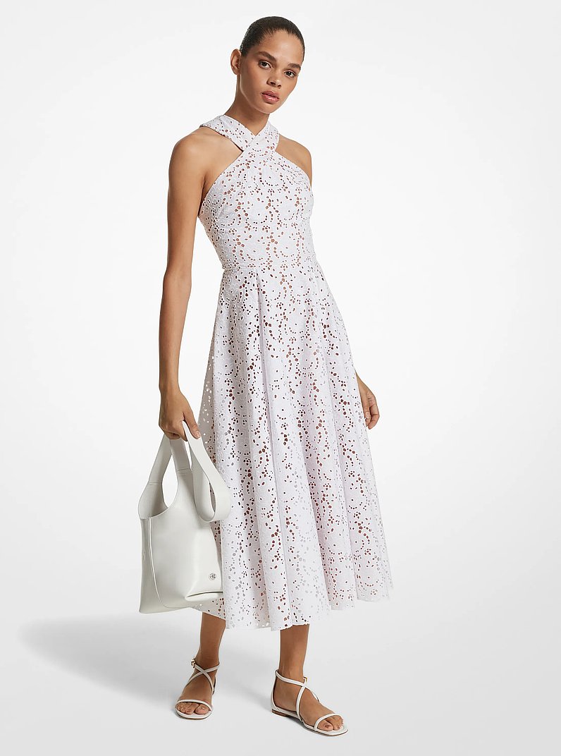 Floral Cotton Eyelet Halter Dress
