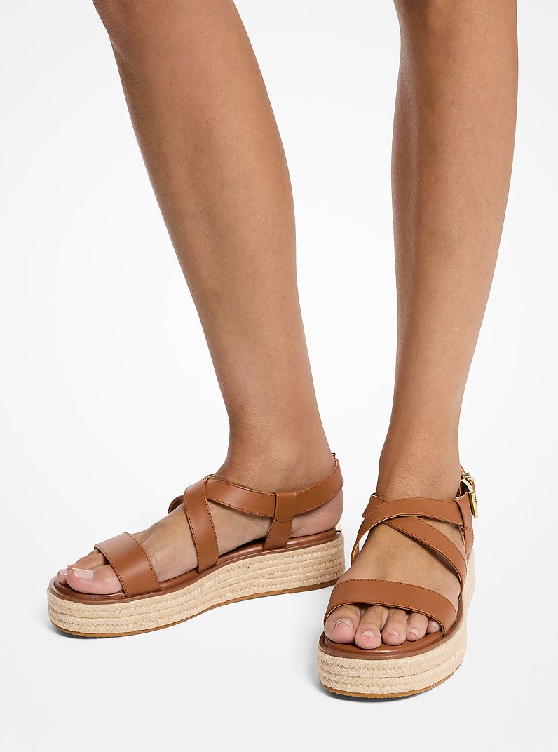 Lynn Leather Platform Espadrille Sandal in LUGGAGE | Michael Kors