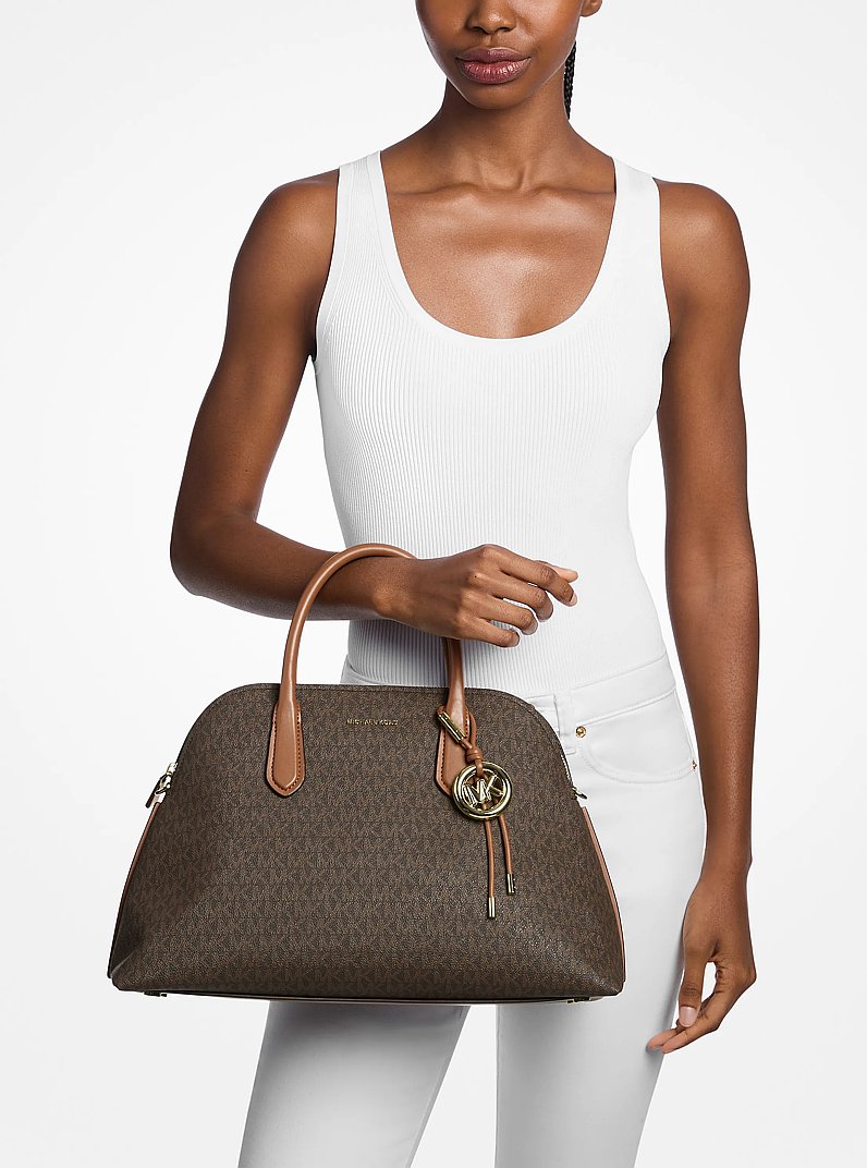 Borsa a mano Freddie grande bombata con stampa logo in BRONZO/GHIANDA | Michael Kors