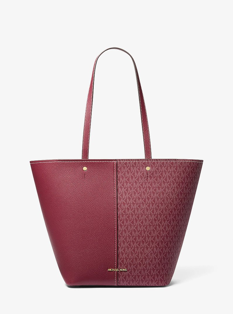 Flora Large Signature Logo and Leather Tote Bag in MULBERRY | Michael Kors