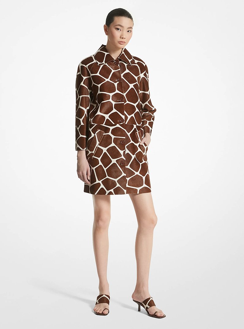 Giraffe Print Calf Hair Balmacaan in WHITE/NUTMEG | Michael Kors