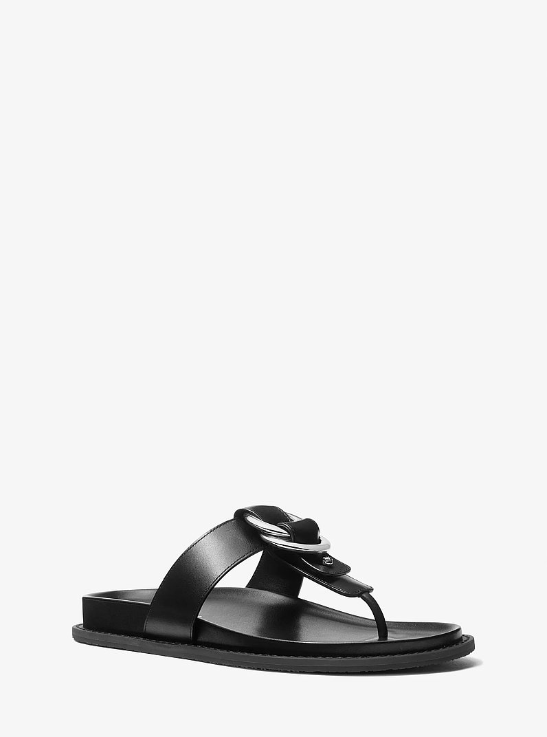 Jaden Leather Thong Sandal in BLACK | Michael Kors